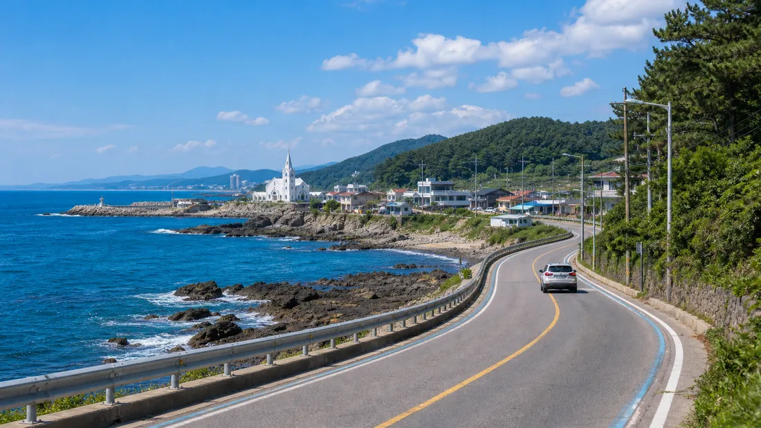 부산 기장 해안도로와 죽성성당 바다 전망