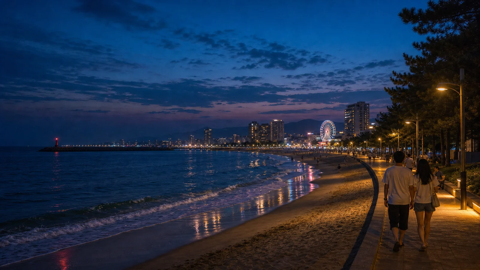 속초해변 야간 산책과 대관람차 주변 여름 저녁 분위기