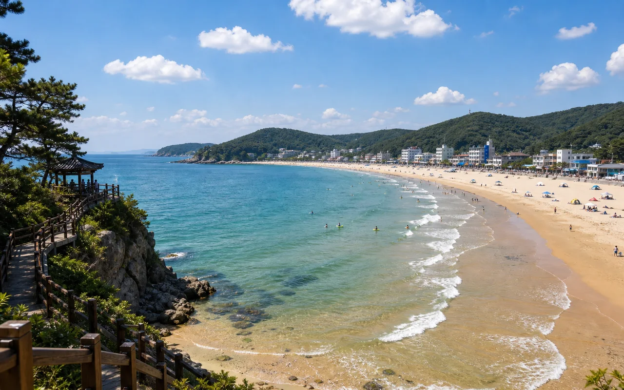 Mallipo Beach's gentle sandy beach and West Sea view