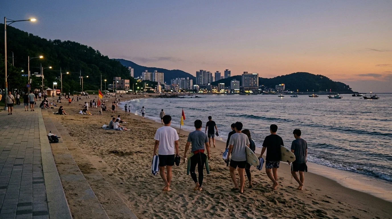 "낮보다 밤바다가 더 편하다"… 부산 송정에서 서핑 후 걷는 여름 해변 밤 산책