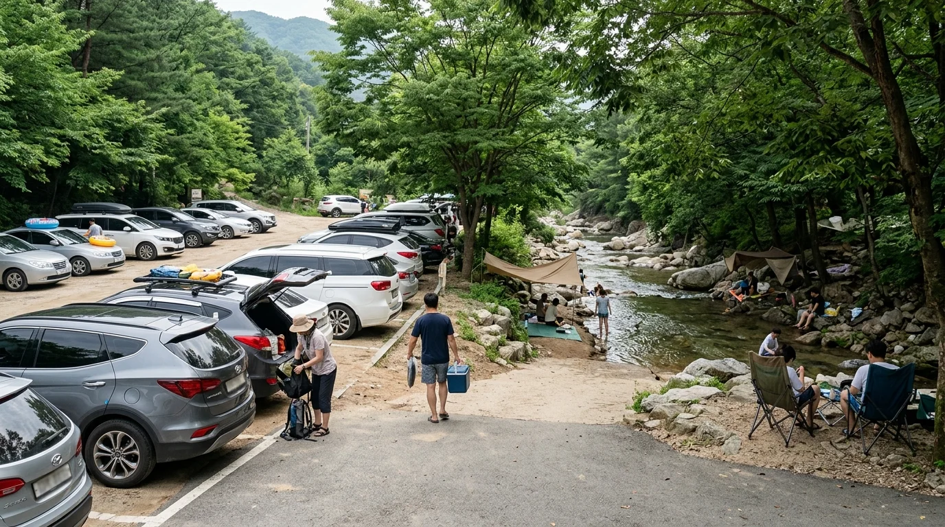 오전 주차 동선 여름 풍경