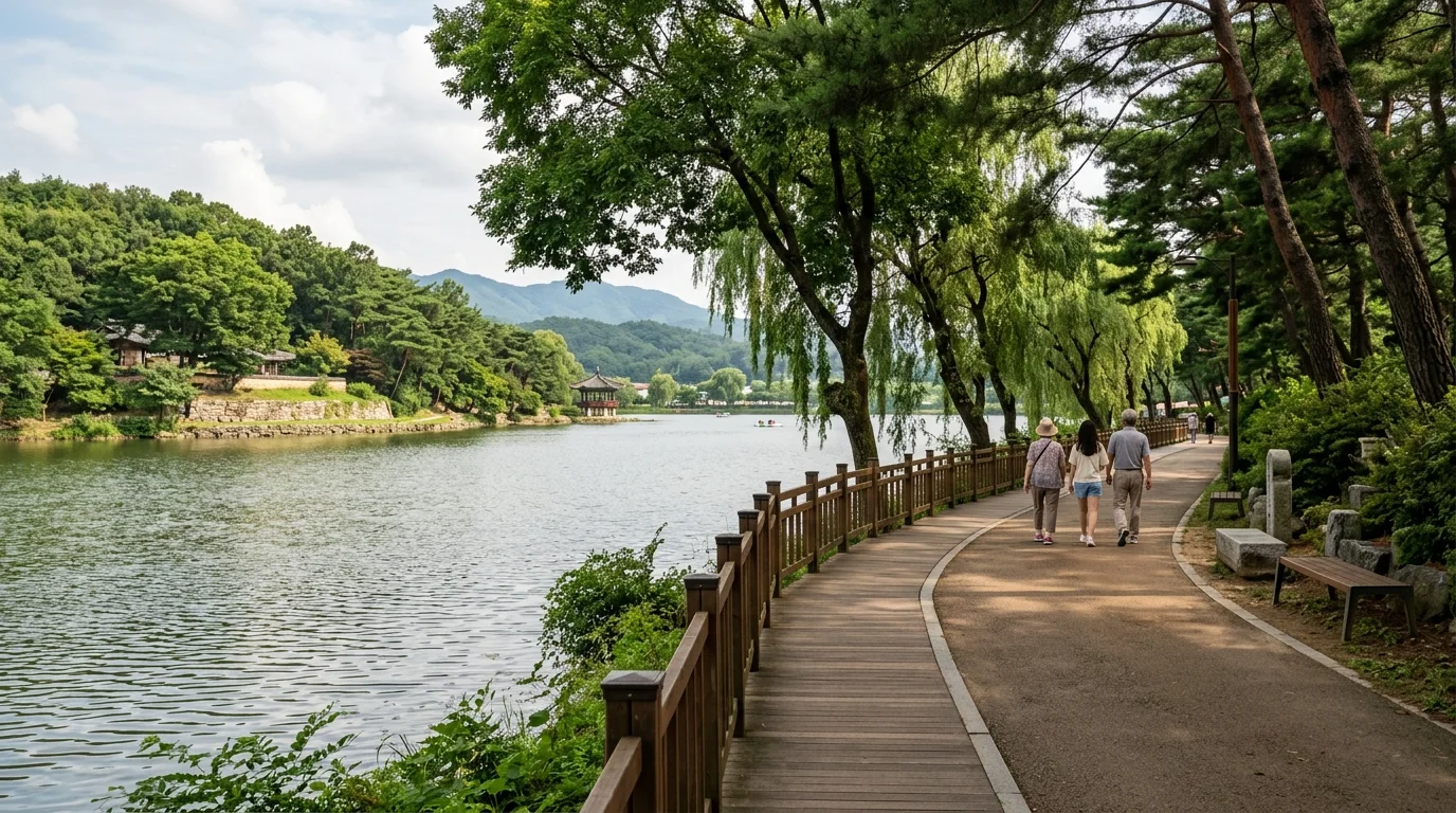 가벼운 가족 산책 여름 풍경