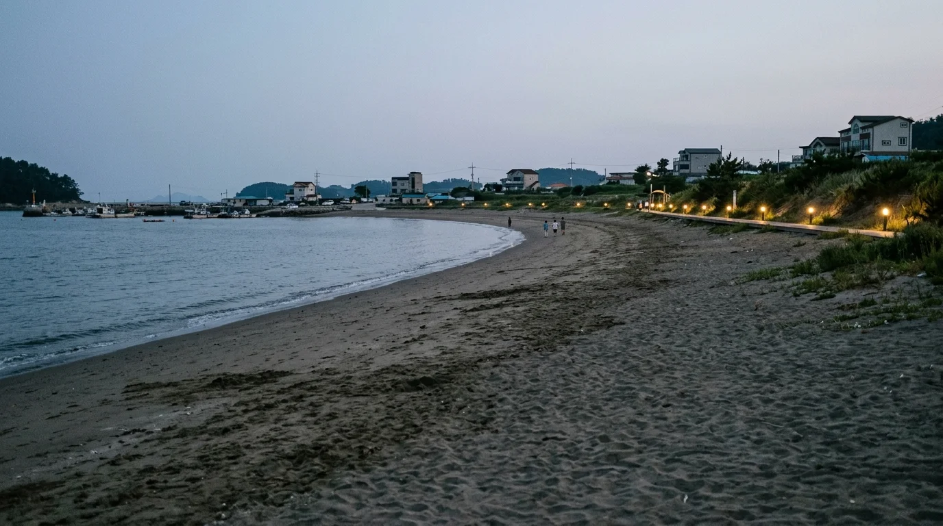 여수 만성리해변 야간 조명 구간은 물가와 거리를 둔다