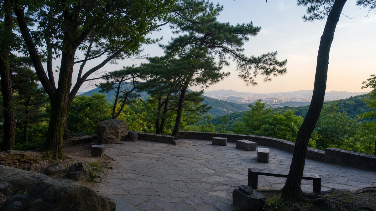 일자산 해맞이광장 주변의 숲과 전망 공간