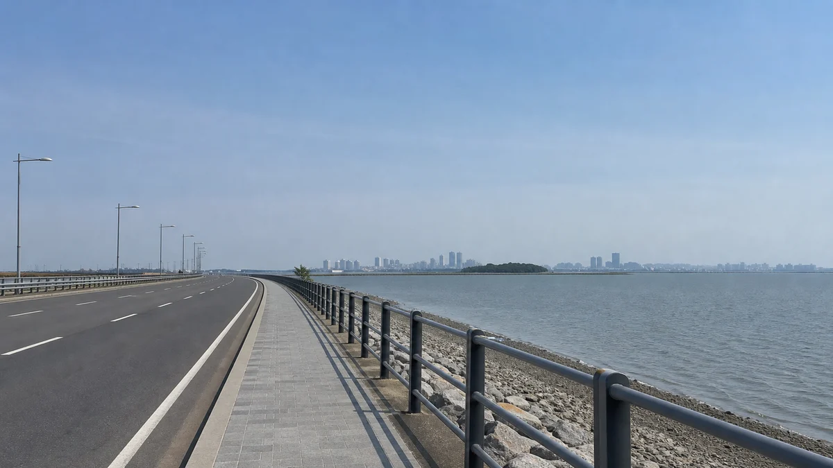 오이도에서 거북섬으로 이어지는 해안 도로와 보행 동선