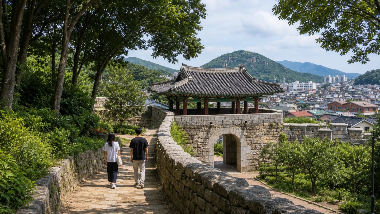 동래읍성 문루와 성곽 산책길