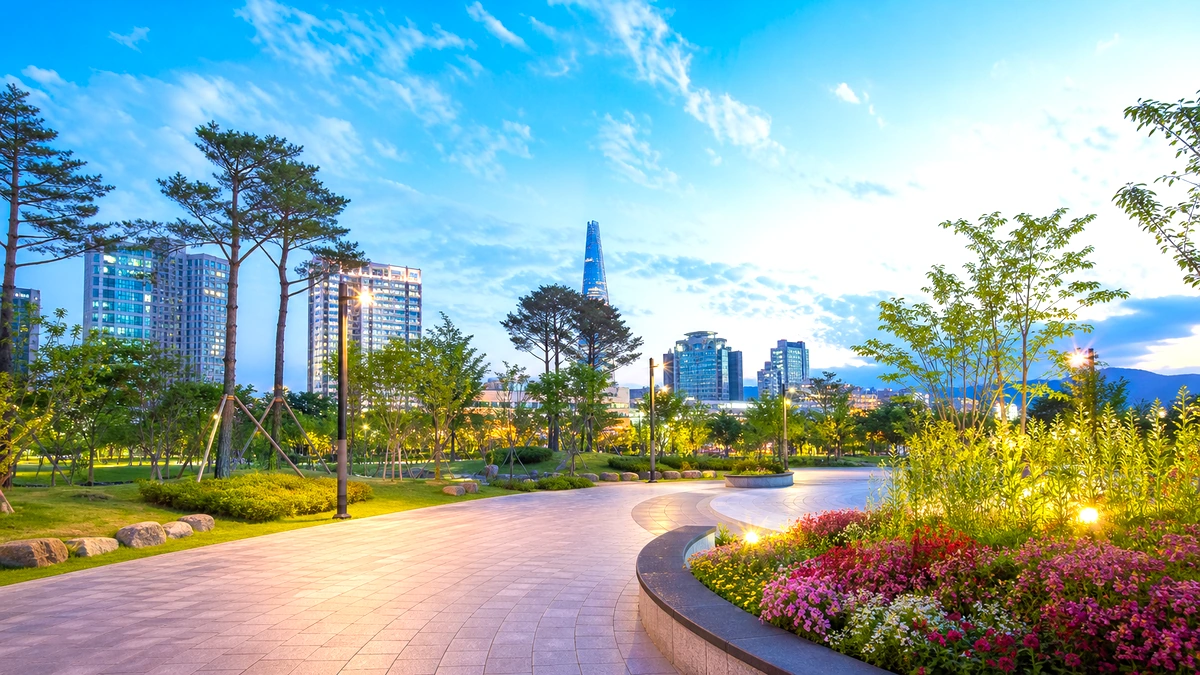 울산 밤 산책 분위기의 조명 길과 거리