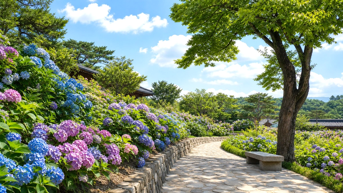 공원 순환 산책로와 푸른 하늘