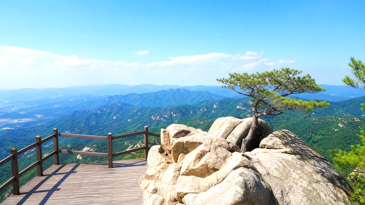 평창 숲계곡 쉼터와 산 능선