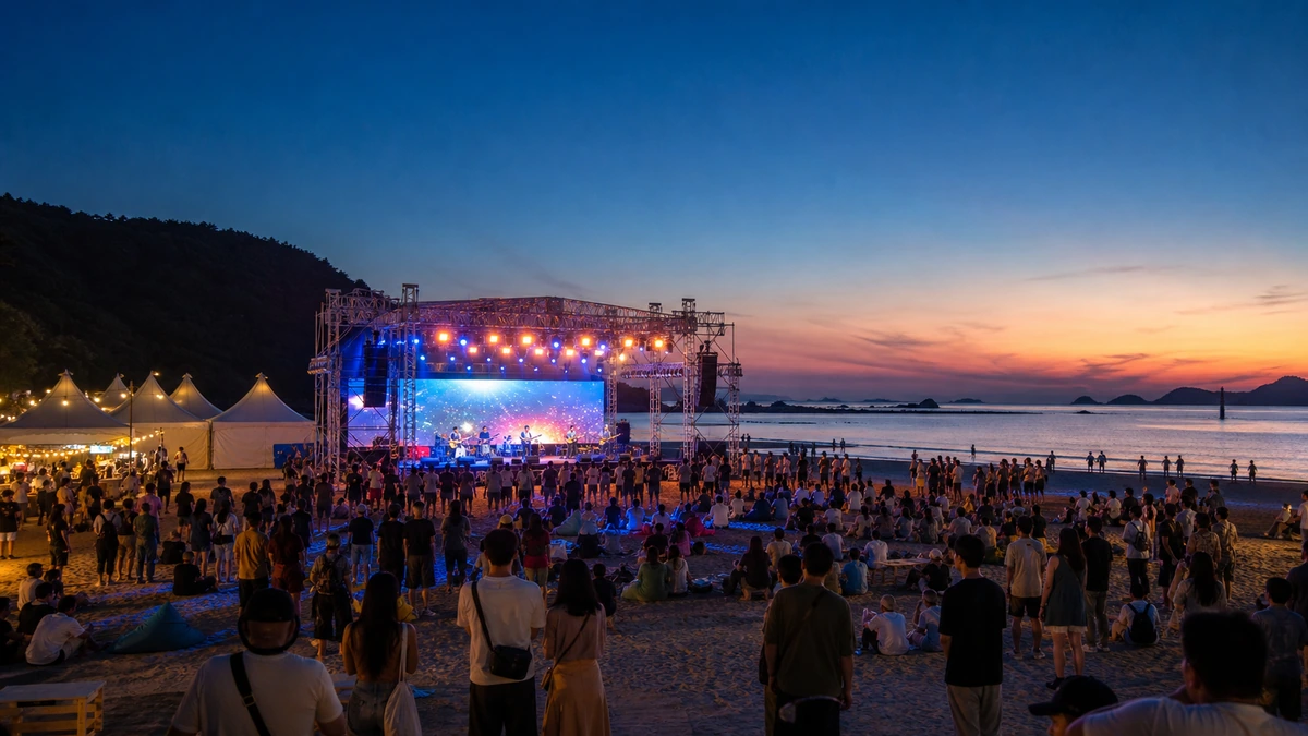 "17일까지 무료 콘서트"... 부안 변산 비치파티 야간 축제장 현장
