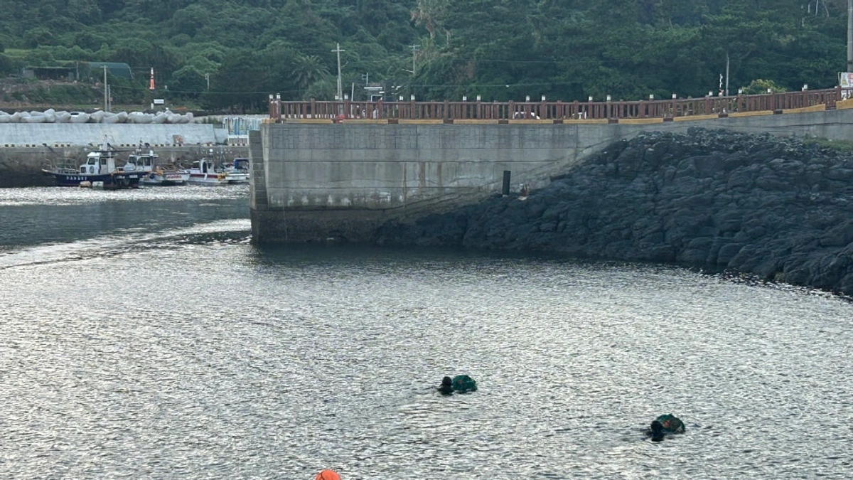 대평리포구 앞바다에서 진행된 해녀 물질 시연 장면