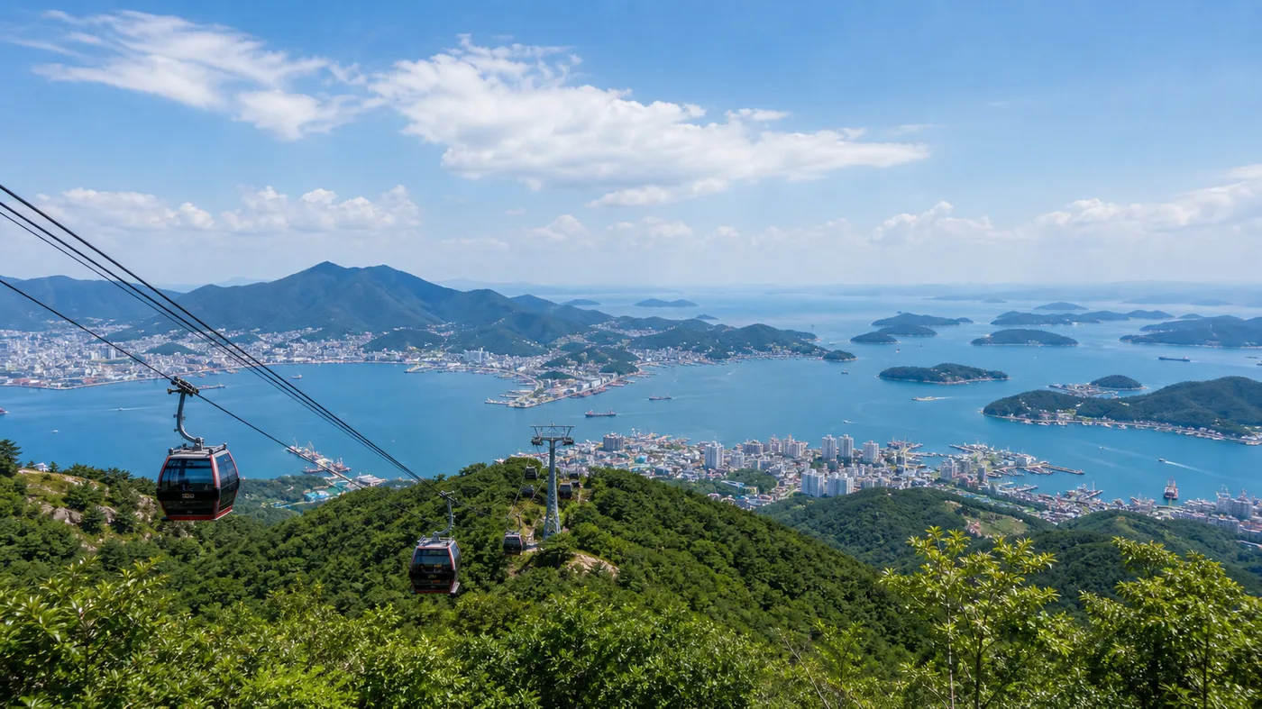 Tongyeong Mireuksan Cable Car and Hallyeohaesang National Park sea view