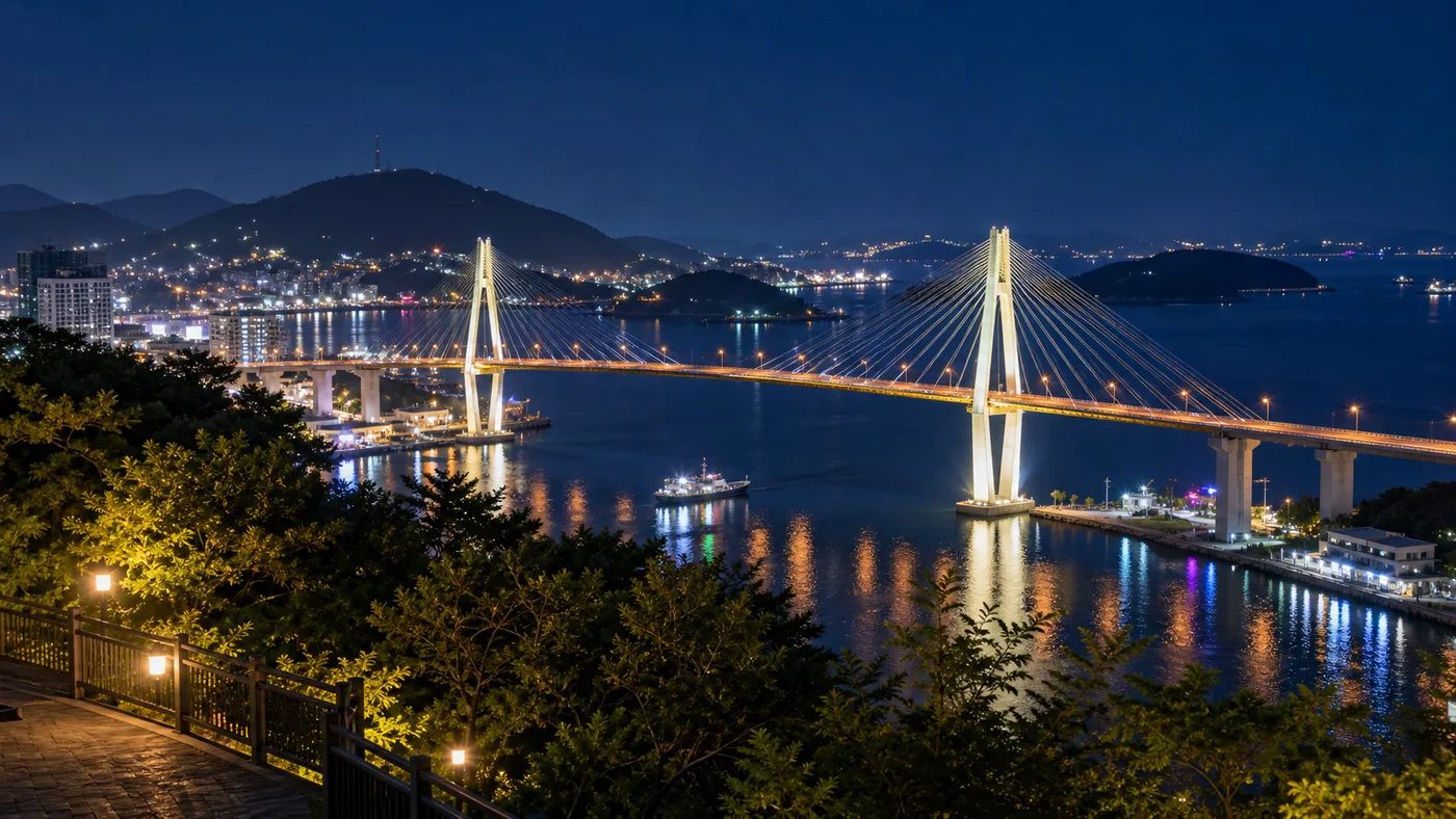 Cầu Dolsan và cảnh đêm biển Yeosu
