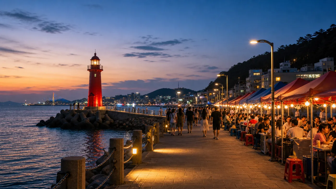 Hải đăng Hamel và khung cảnh buổi tối phố ẩm thực lãng mạn Yeosu
